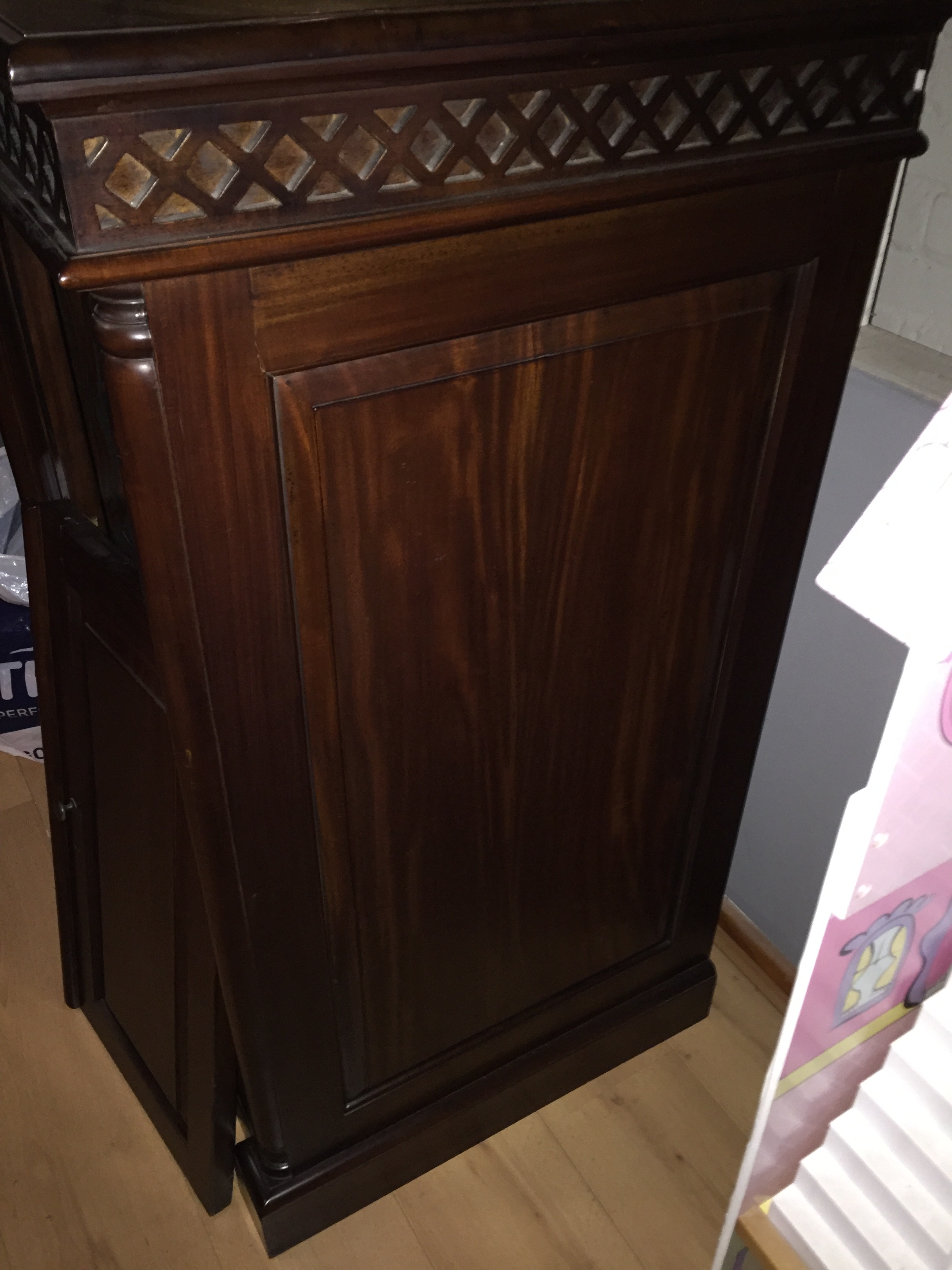 A dark wood television cabinet with drawer beneath. Needs slight repair to door. - Image 4 of 4