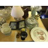 Ceramics and glass Including Indian Tree Johnson Brothers, a cake stand and others.