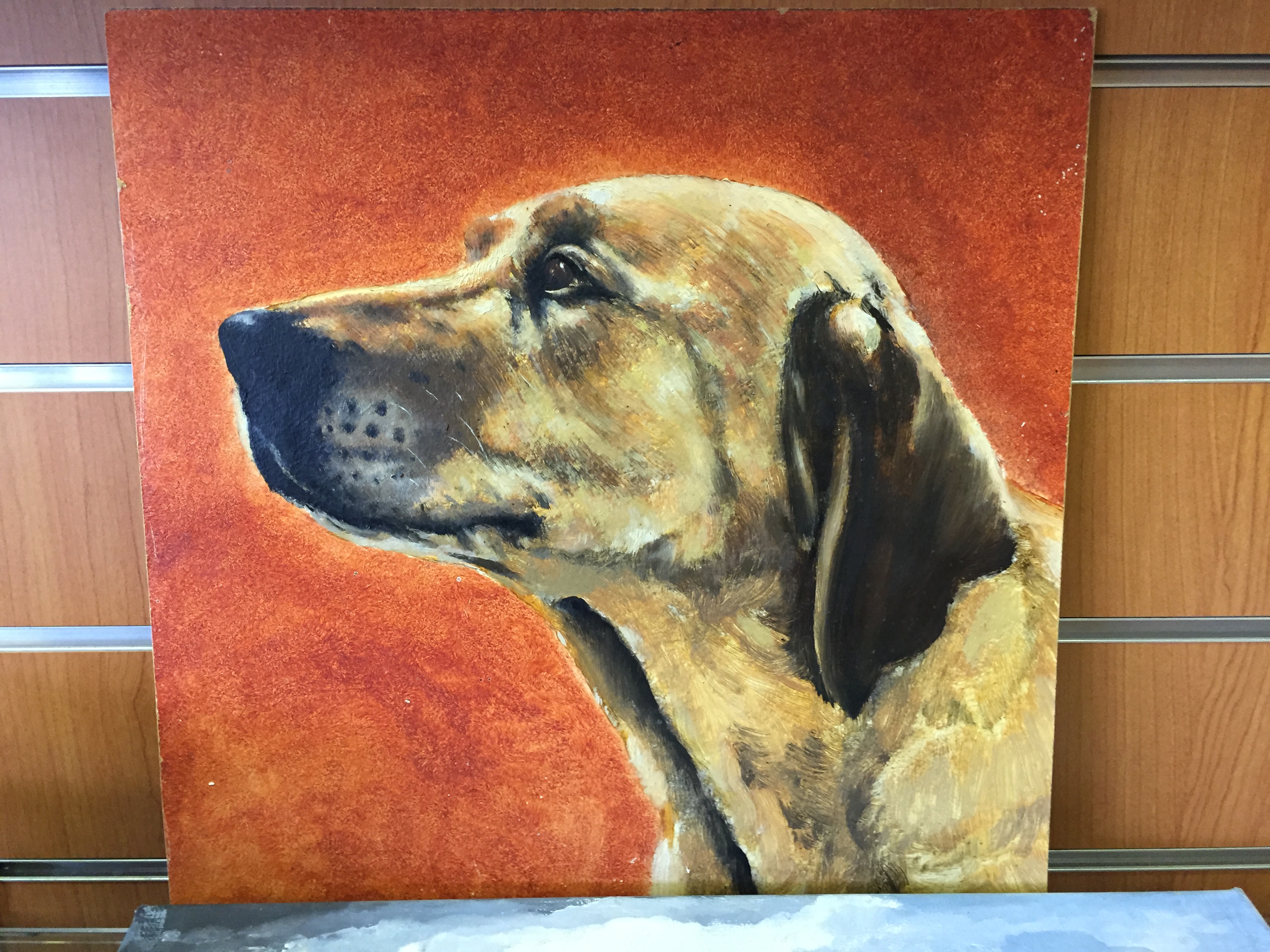 An oil of Berick upon Tweed The big Freeze and a portrait of a Labrador by John Young. - Image 3 of 4
