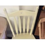 A loom chair and two painted pine chairs.