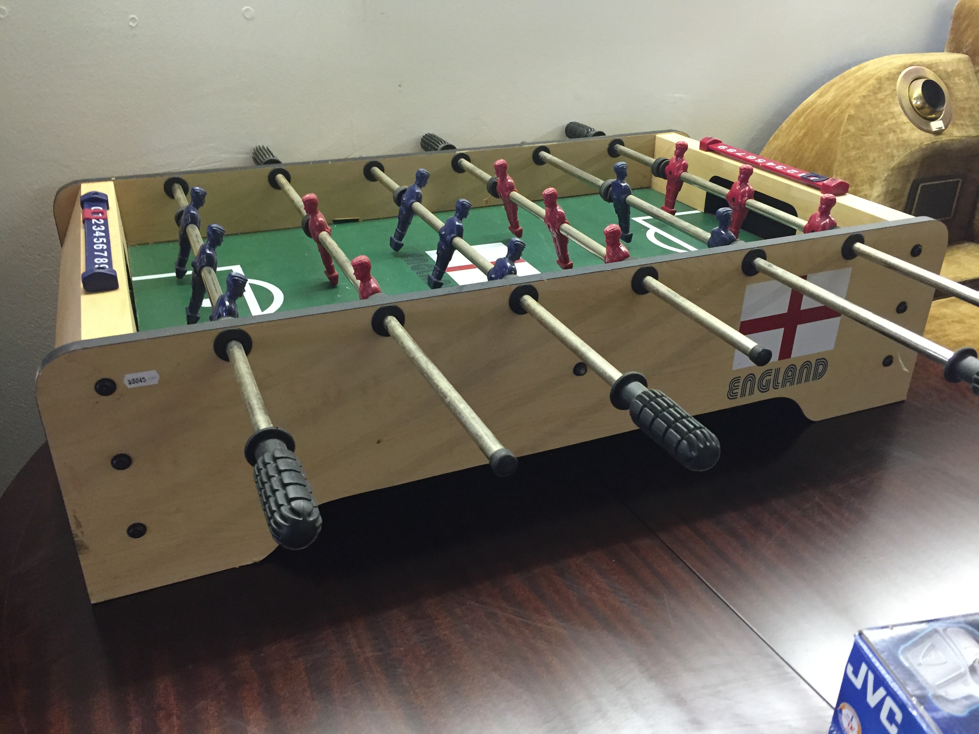 A fooseball football table.