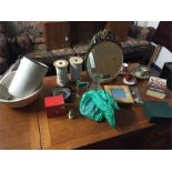 A decorated dressing table mirror, ceramics, an en