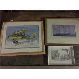 A biplane embroidery and two other prints.