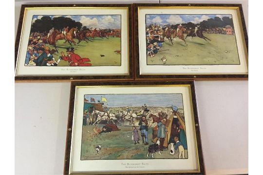 Three framed cartoon race prints. - Image 1 of 2