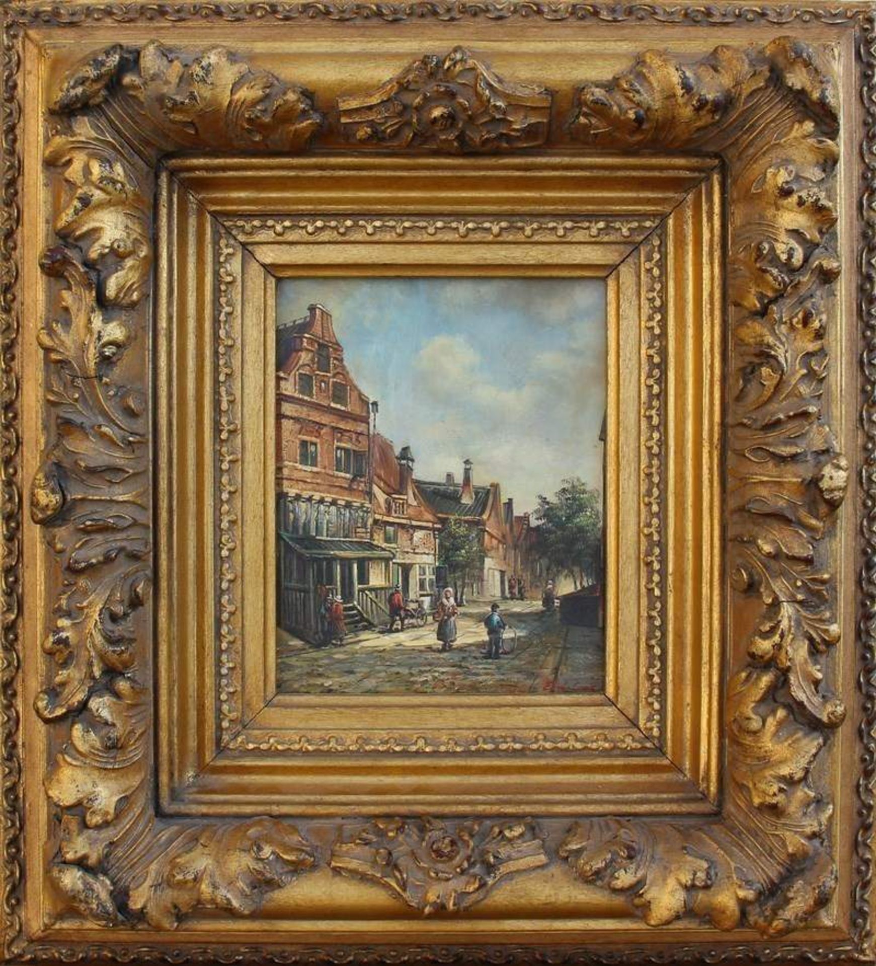 Cook, E.W. "Niederländische Straßenszene", Öl/Lwd., helle u. freundliche Farbpalette, detailfreudige