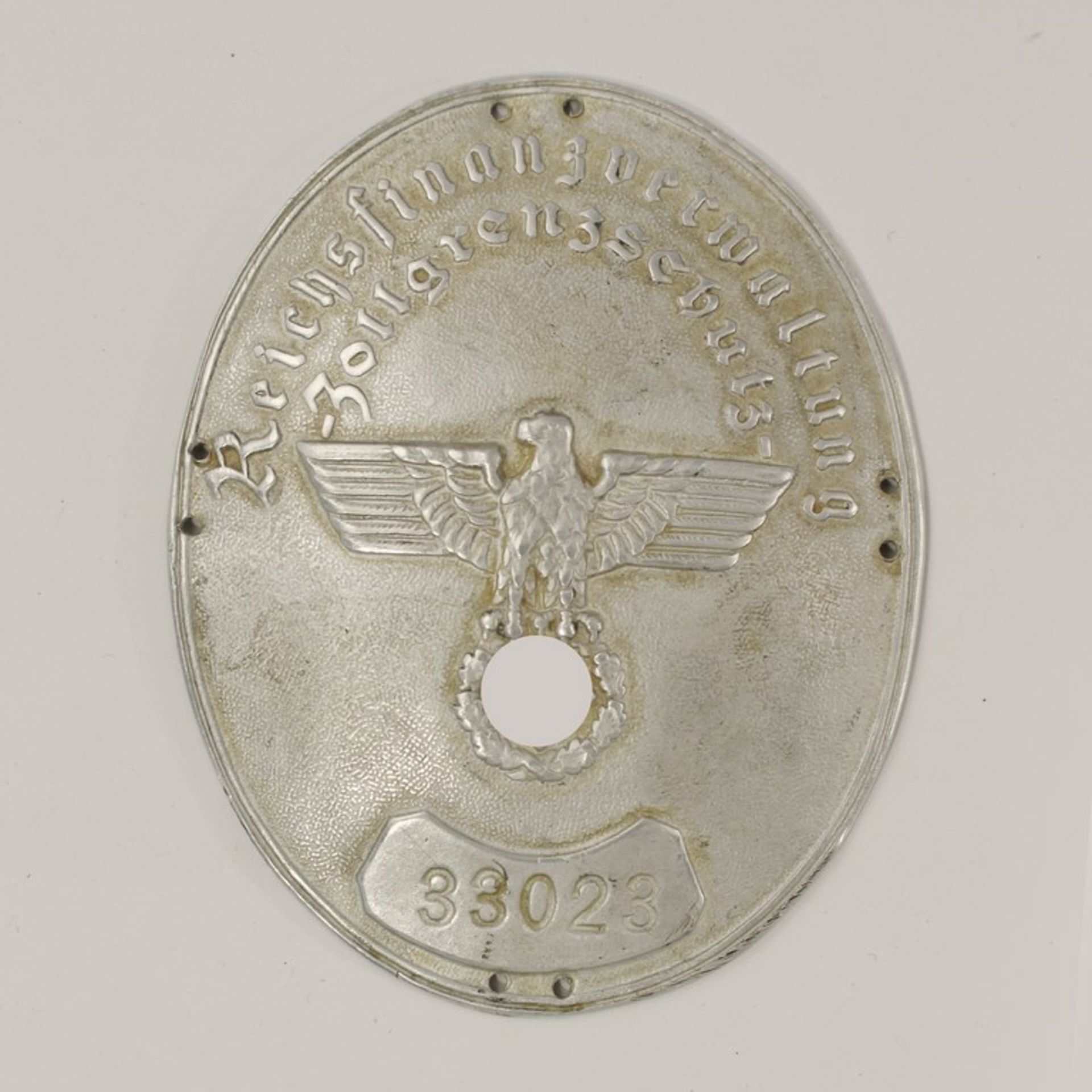 Ärmelschild - 3.Reich ovales Schild, Leichtmetall, bez. "Reichsfinanzverwaltung-Zollgrenzschutz",