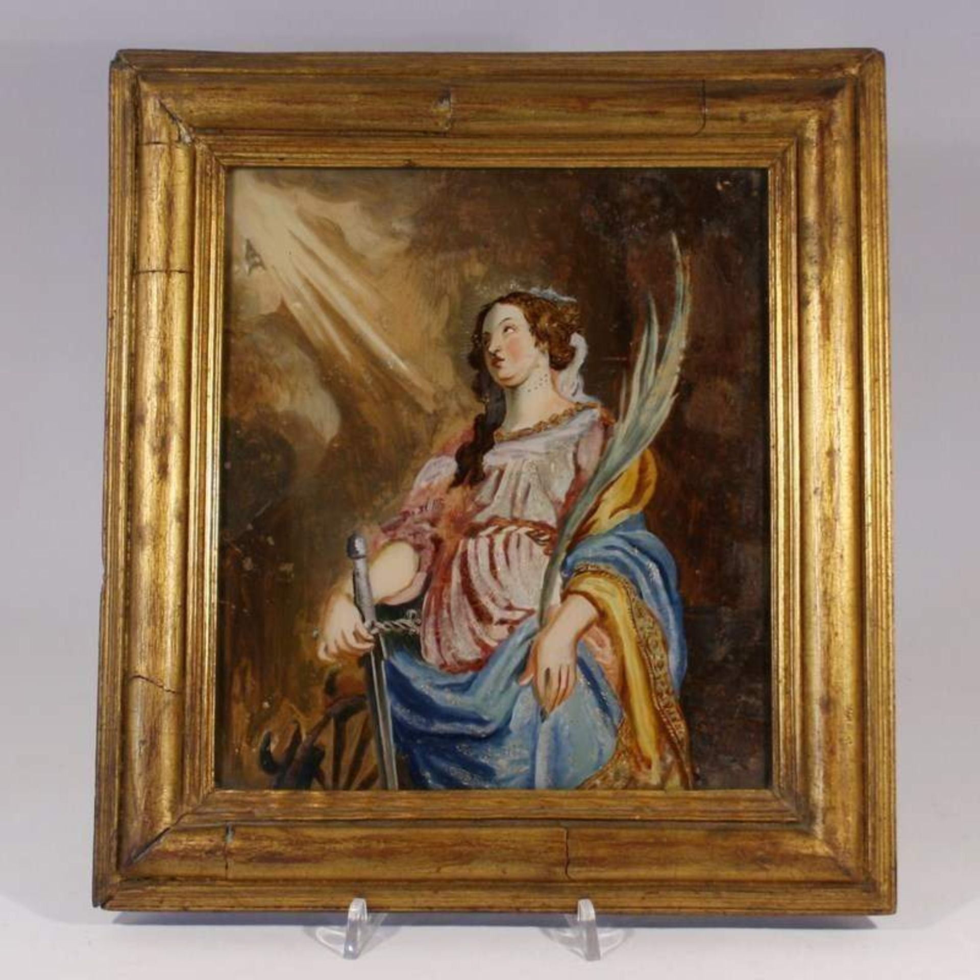 Unsigniert 18.Jh., wohl Augsburg, "Die heilige Katharina", Hinterglasmalerei, Darstellung der hl.