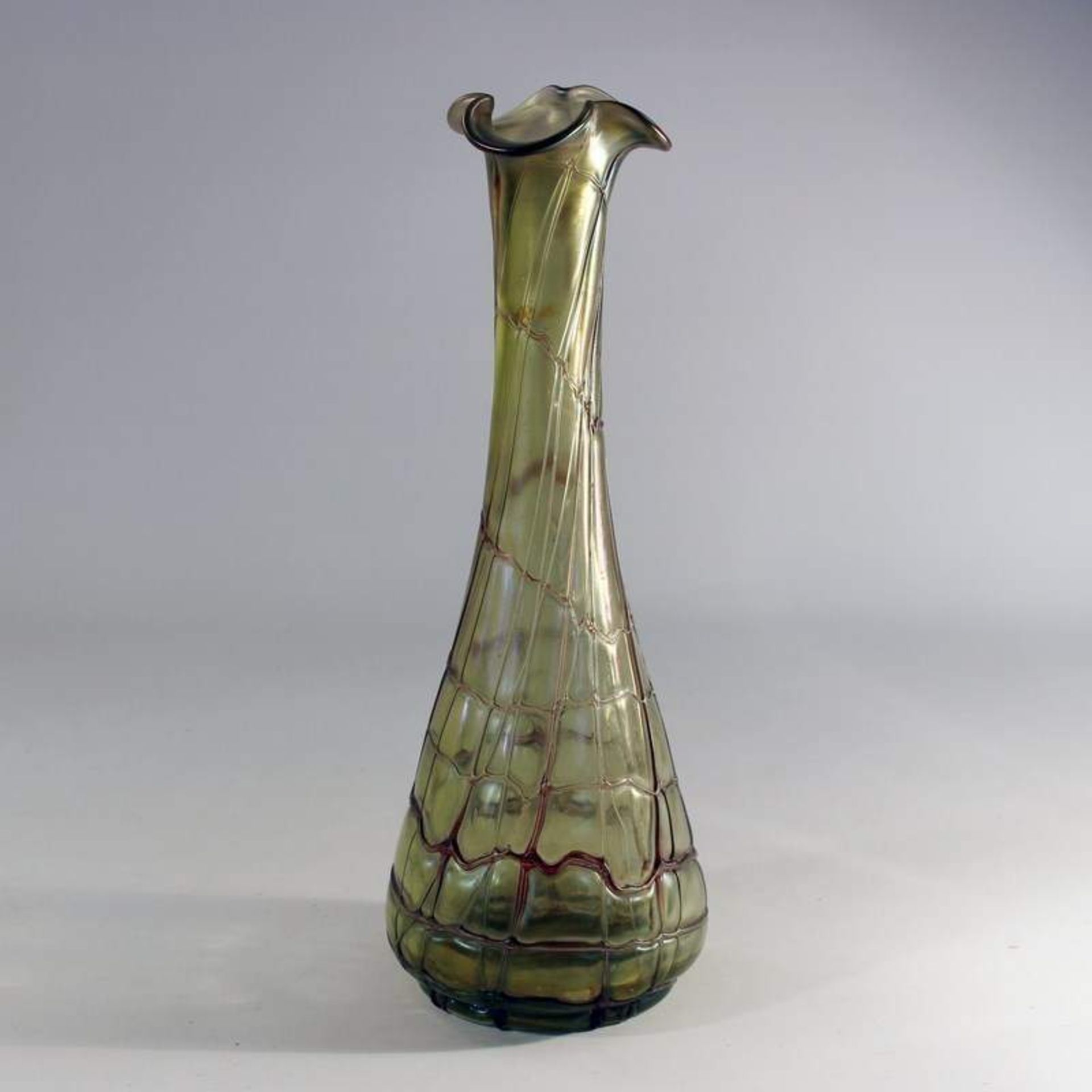 Pallme & König - Vase um 1900/05, Jugendstil, Böhmen, Teplitz, farbloses Glas, runder Stand,