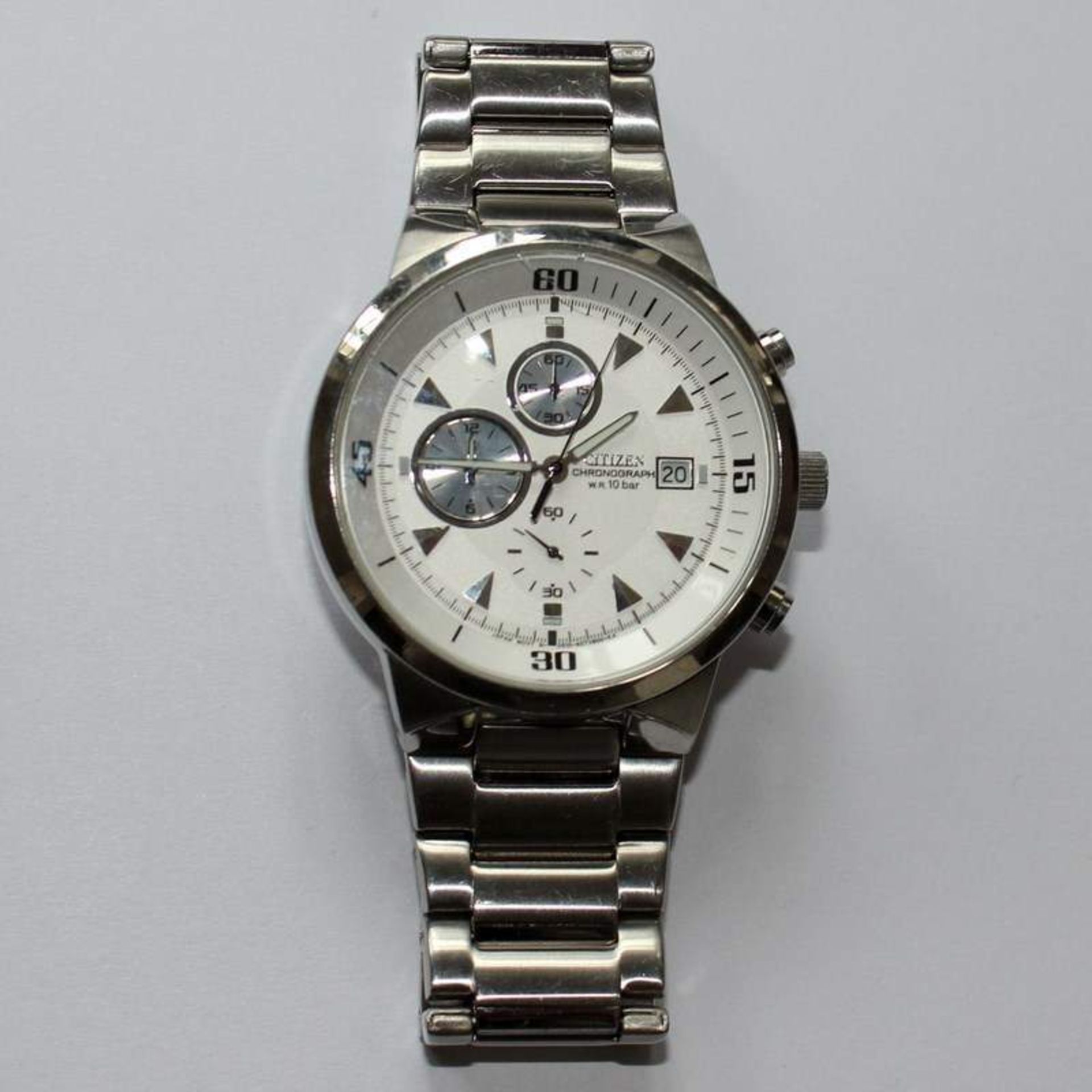 Herrenarmbanduhr - Citizen Japan, bez. "Chronograph W.R. 10 bar", rundes Gehäuse, Dca.3,8cm,