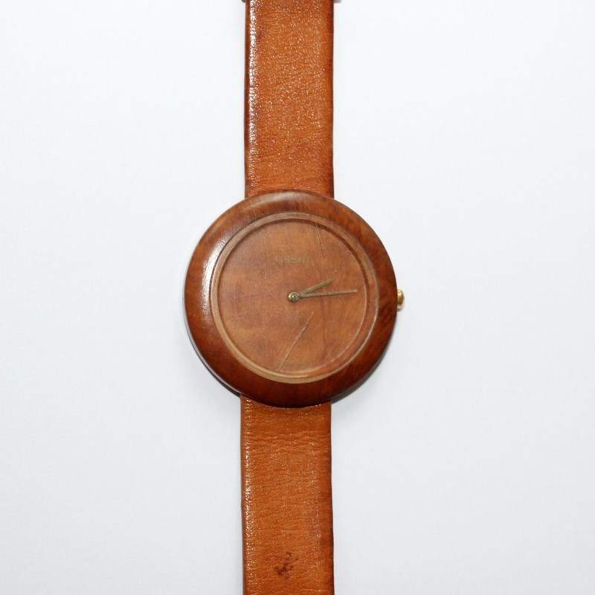 Damenarmbanduhr - Tissot Schweiz, rundes Holzgehäuse, Dca.3,9cm, holzfarbenes Zifferblatt, Boden