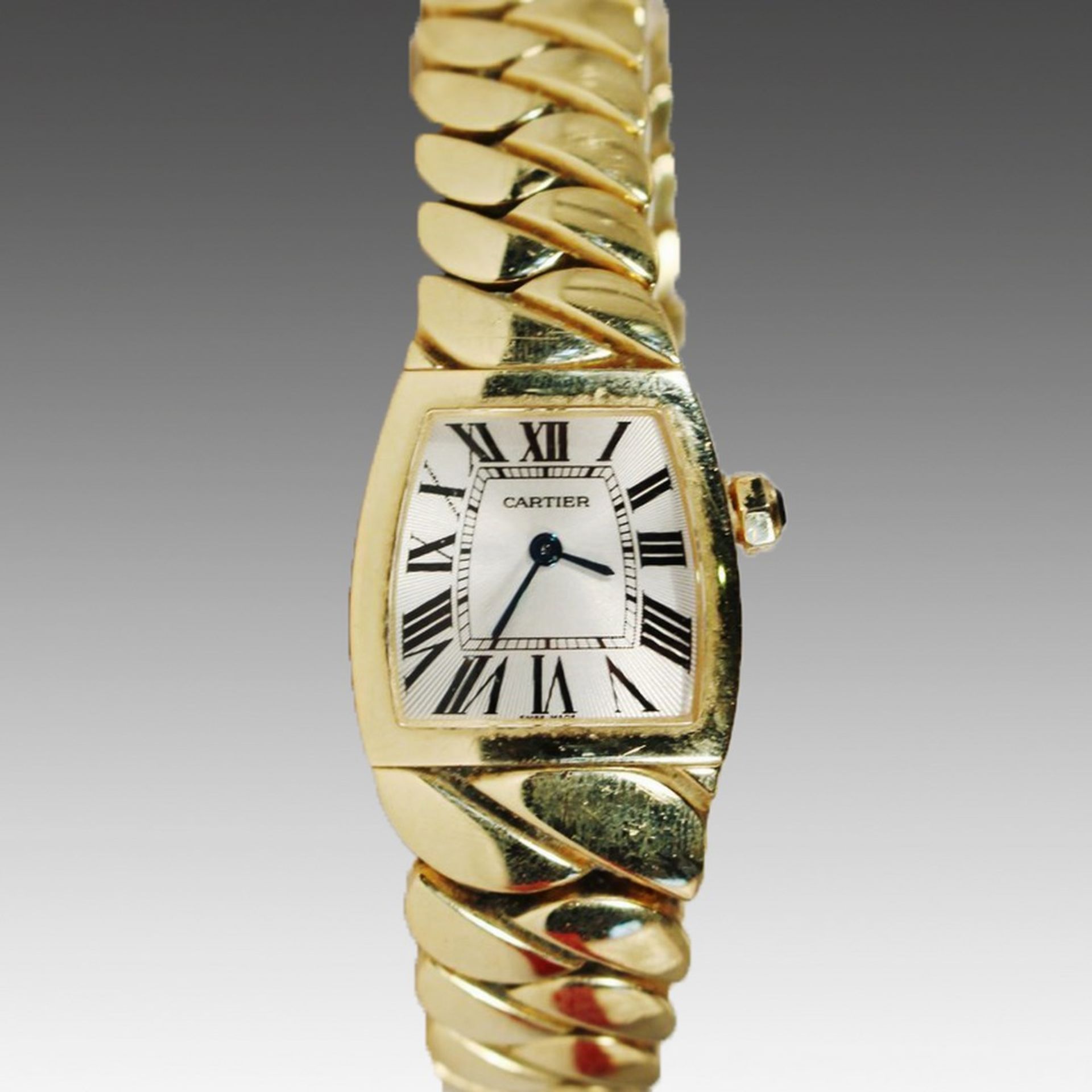 Damenarmbanduhr - Cartier Schweiz, "La Dona", GG 750, geschwungenes trapezförmiges Gehäuse, ca.2,