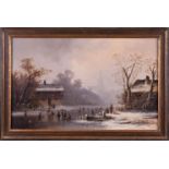 Anton DOLL (1826-1887)"Winterliches Eisvergnügen auf Zugefrorenem Teich"Gemälde Öl/Leinwand, 41 cm x