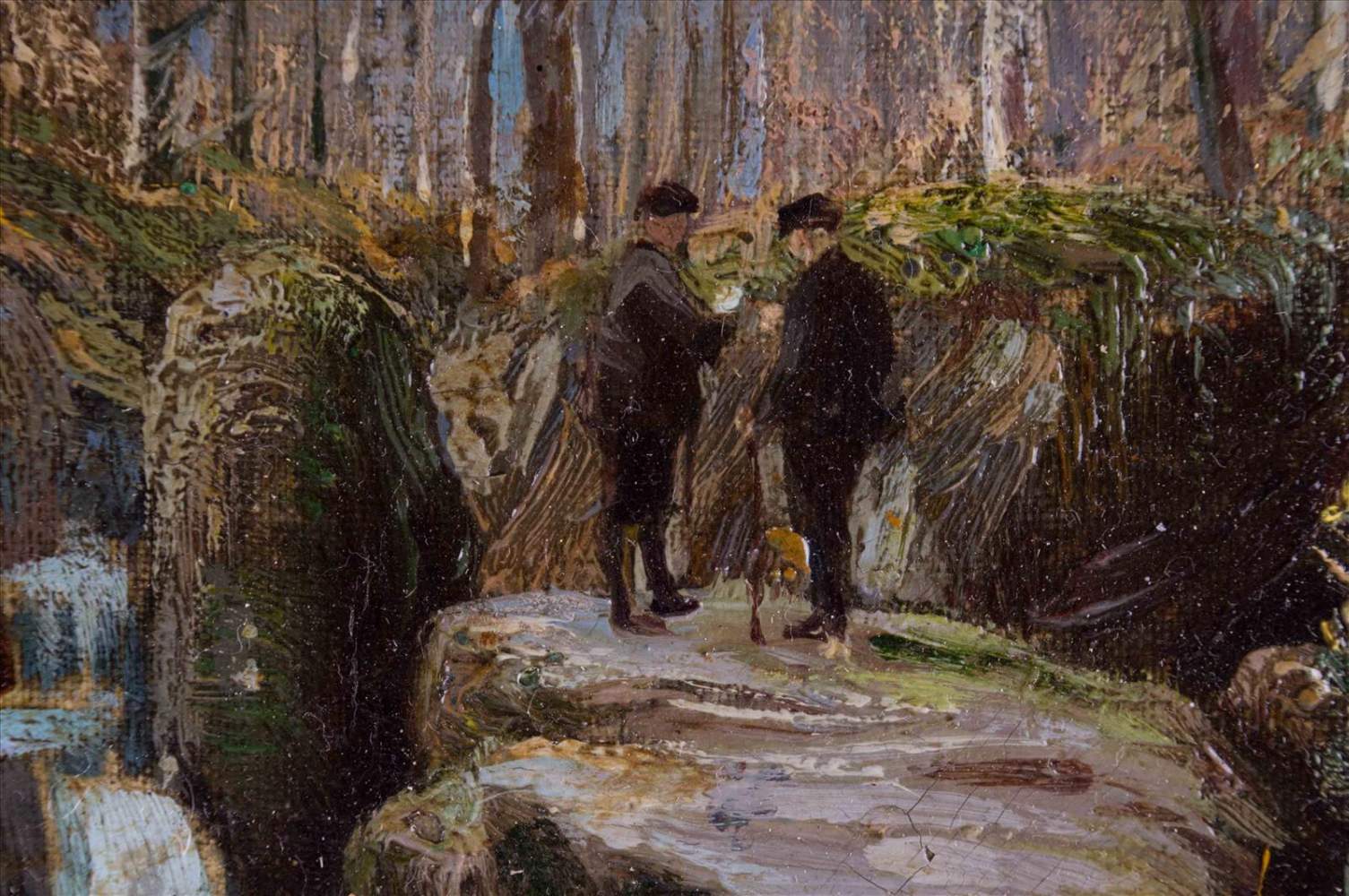 N. BÉRAUD (XIX-XX)"Bachlauf im Wald mit Personenstaffage"Gemälde Öl/Malkarton, 22,5 cm x 34,2 cm, - Image 8 of 11