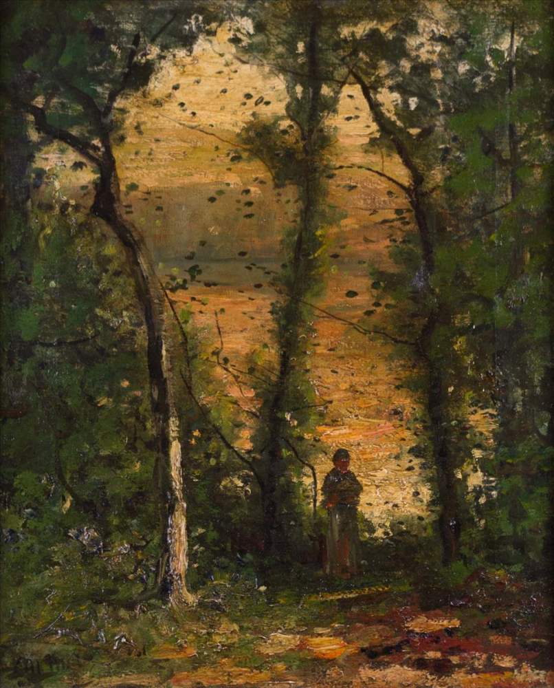 Mihály VON MUNKACSY (1844-1909)"Barbizon Landschaft"Gemälde Öl/Leinwand, 43,3 cm x 35,5 cm,links