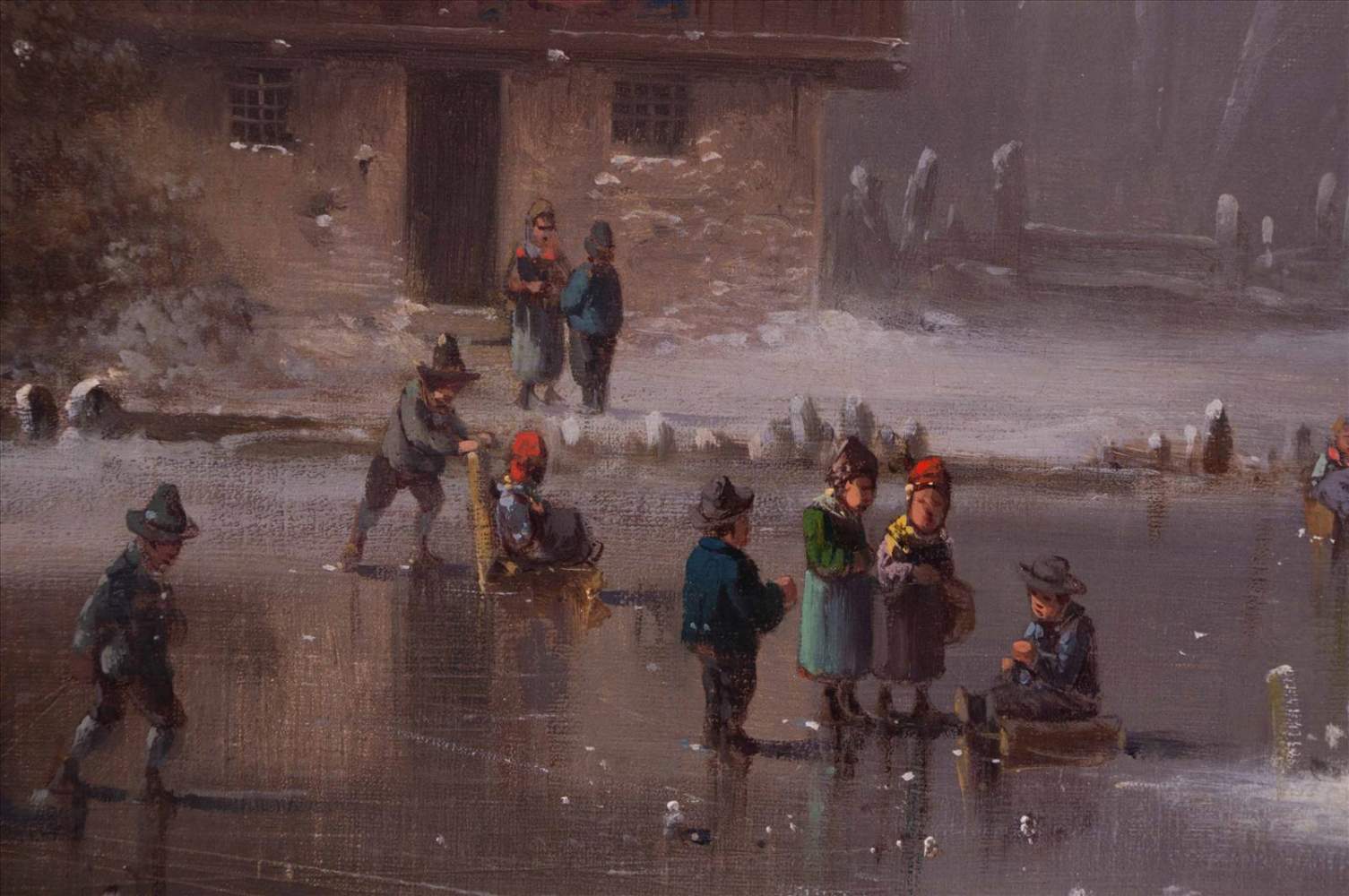 Anton DOLL (1826-1887)"Winterliches Eisvergnügen auf Zugefrorenem Teich"Gemälde Öl/Leinwand, 41 cm x - Image 6 of 10
