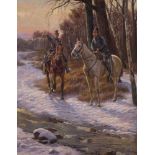 Georg VON BODDIEN (1850-1928)"Kürassiere zu Pferde in verschneiter Winterlandschaft"Gemäle Öl/