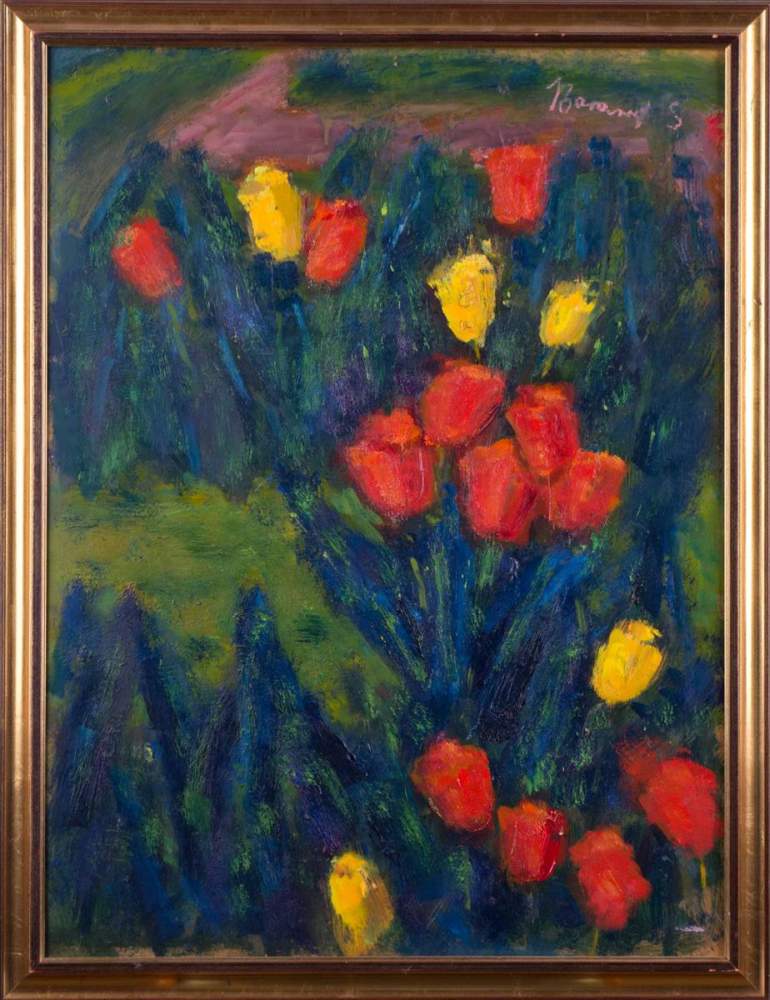 Sándor BARANYO (1920-2001)"Garten mit Tulpen"Gemälde Öl/Hartfaser, 80 cm x 60 cm,rechts oben - Image 2 of 8