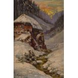 M. Kaufmann 19./20. Jhd."Winterlandschaft mit Wassermühle"Gemälde Öl/Leinwand, 29 cm x 19 cm,links