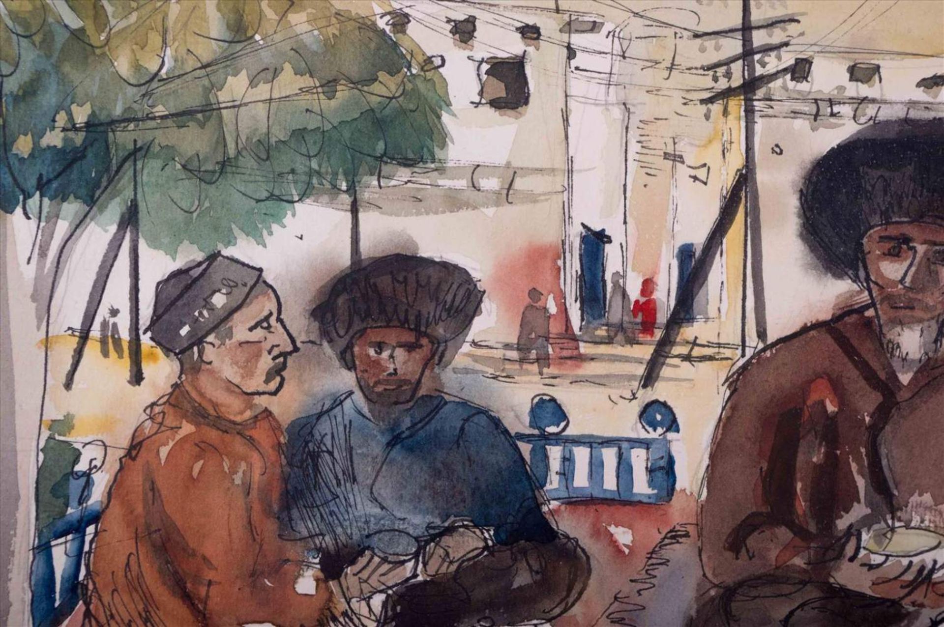 Russischer Künstler des 20. Jhd. / Russian artist, 20th century"Kossaken beim Tee"Zeichnung- - Image 2 of 4