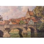Christian STRAUB (c.1881-1950)"Besigheim mit Enzbrücke"Gemälde Öl/Karton, 56 cm x 77 cm,verso