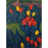 Sándor BARANYO (1920-2001)"Garten mit Tulpen"Gemälde Öl/Hartfaser, 80 cm x 60 cm,rechts oben