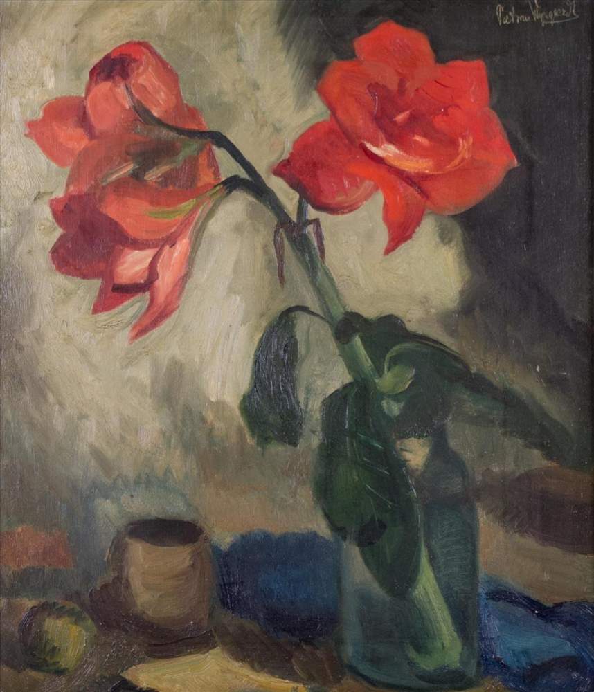Piet VAN WIJNGAERDT (1873-1964)"Stillleben mit Amaryllis"Gemälde Öl/Leinwand, 80 cm x 67 cm,rechts
