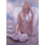 Bert STERN (1929-2013)"weiblicher Akt mit Flügeln"Gemälde, Pigment, 125 cm x 90 cm,links oben