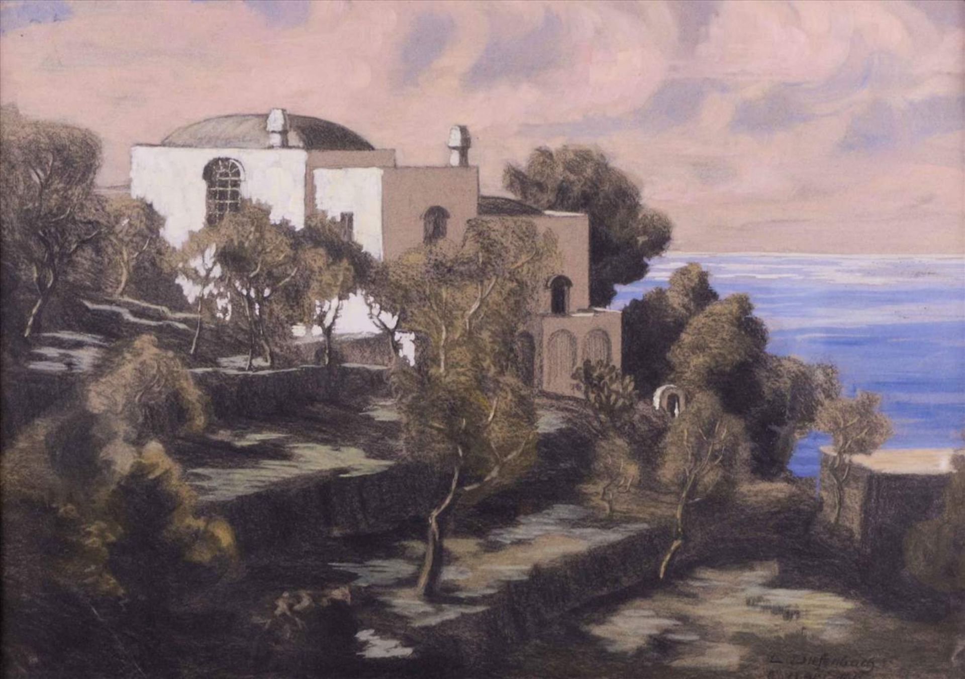 Lucidus DIEFENBACH (1886-1958)"Mediterrane Landschaft"Zeichnung-Aquarell, Pastell/Papier, 44 cm x 60 - Image 2 of 11