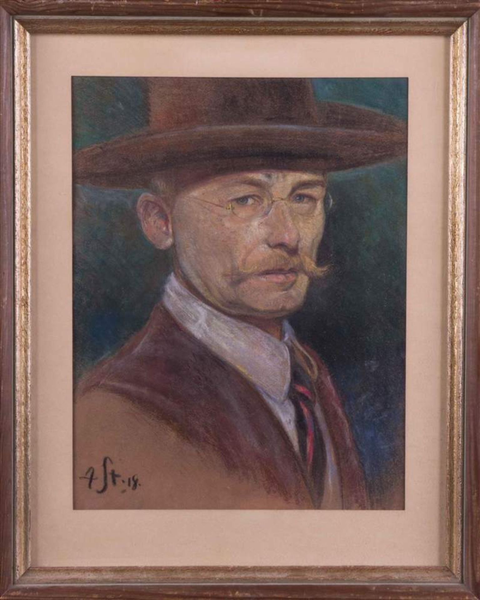 Albert STAGURA (1866-1947)"Selbstporträt"Zeichnung Aquarell, Pastell/Papier, Sichtmaß 41 cm x 31 - Image 2 of 9