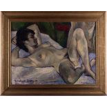 Expressionist des 20. Jhd. / Expressionist, 20th century"Liegender Damenakt"Gemälde Öl/Leinwand,
