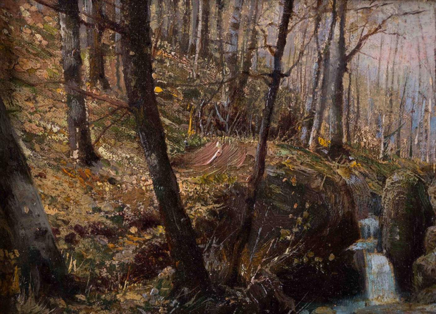 N. BÉRAUD (XIX-XX)"Bachlauf im Wald mit Personenstaffage"Gemälde Öl/Malkarton, 22,5 cm x 34,2 cm, - Image 5 of 11
