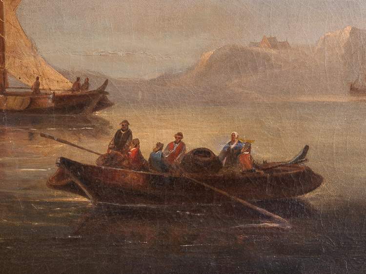 Govert VAN EMMERIK (1808-1882)"Seegelboote beim Ankern in Bucht"Gemälde Öl/Leinwand, 86 cm x 59 cm, - Image 4 of 5