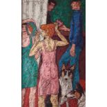 Gregor KRAUSKOPF  (1919  Berlin- vor 2011)"Mädchen mit Hunden"Gemälde ÖL/Hartfaserplatte, 150 cm x