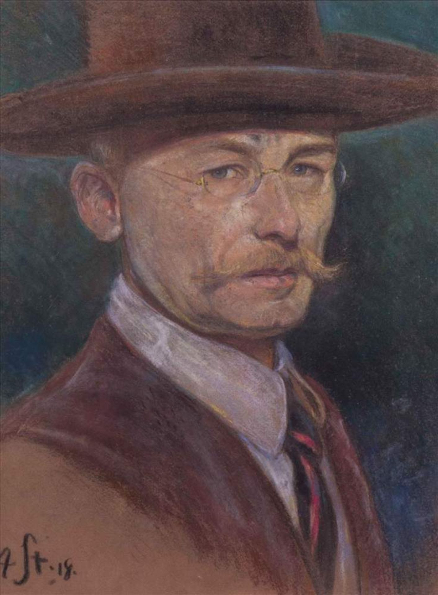 Albert STAGURA (1866-1947)"Selbstporträt"Zeichnung Aquarell, Pastell/Papier, Sichtmaß 41 cm x 31