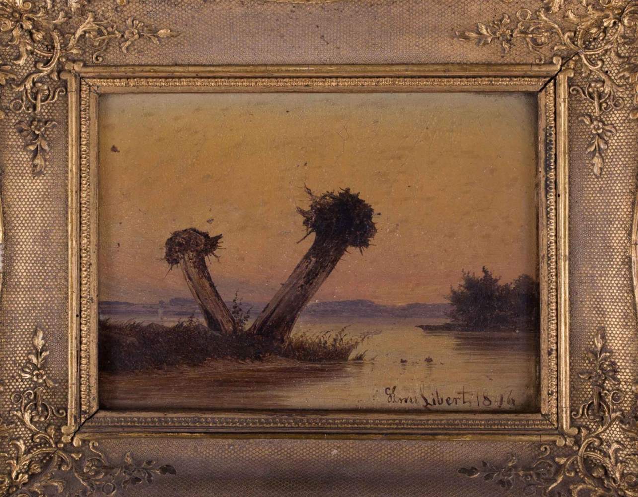 Georg Emil LIBERT (1820-1908)"Kopfweiden am Wasser"Gemälde Öl/Karton, 15 cm x 20 cm,rechts unten - Image 2 of 6
