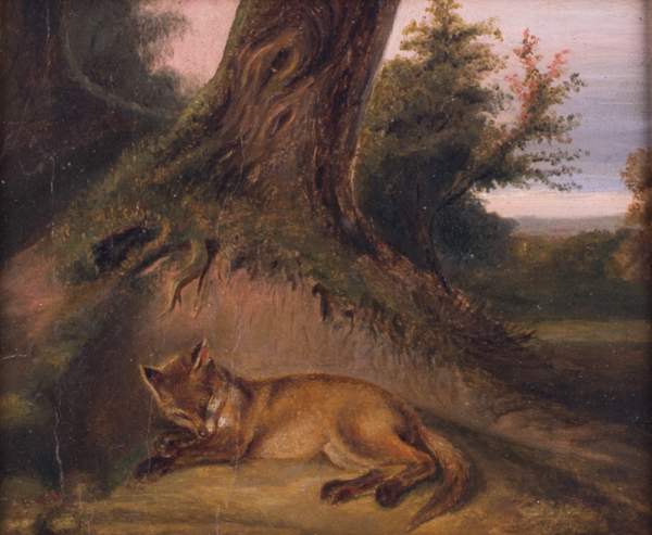 Karl BLECHEN (1798-1840)Umkreis"schlafender Fuchs"Gemälde Öl/Papier auf Holz, 17 cm x 23 cm /" - Image 2 of 3