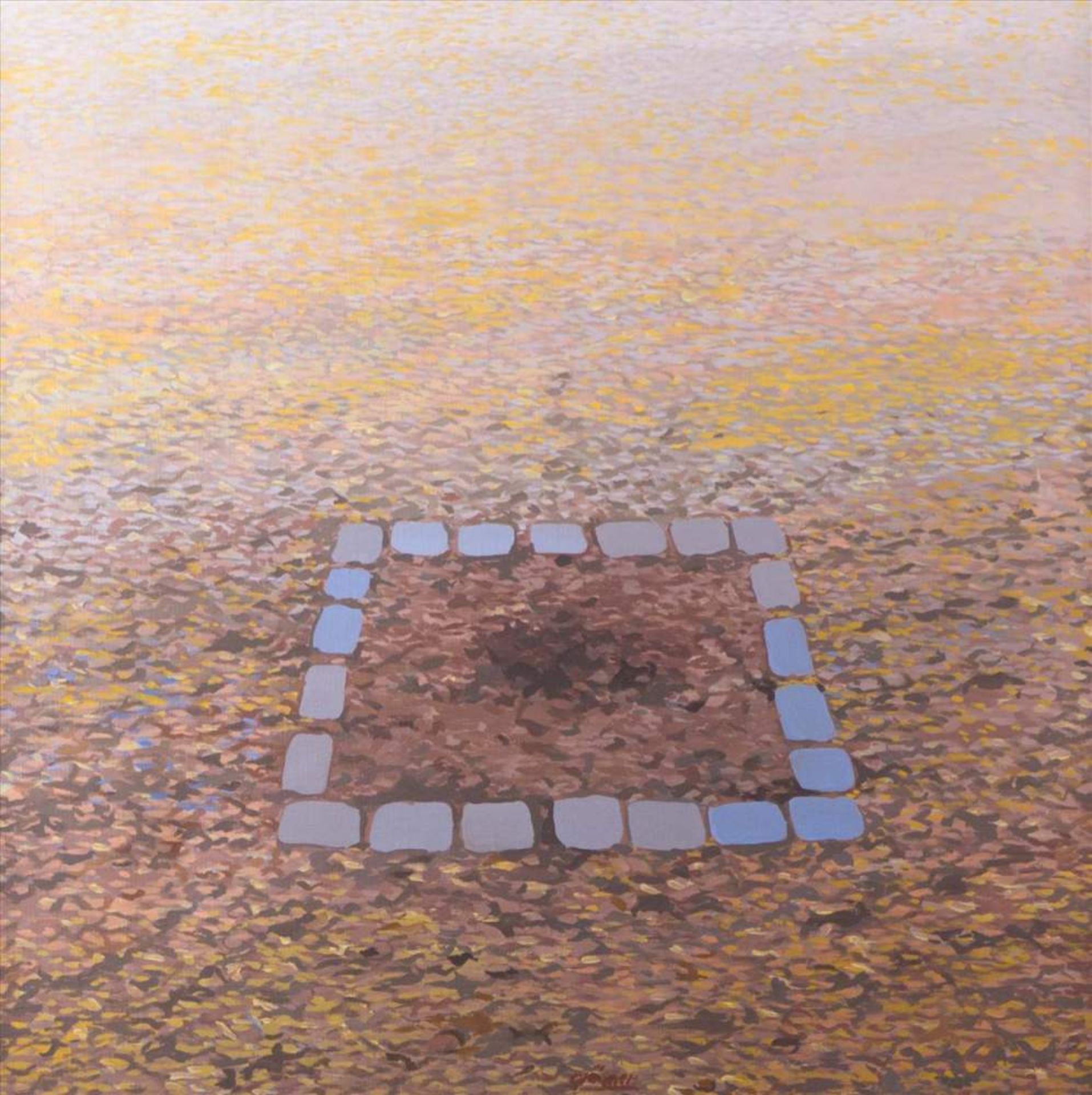 Peter GRAEMER (1939)"Pflastersteine im Quadrat"Gemälde Öl/Leinwand, 60 cm x 60 cm,mittig unten
