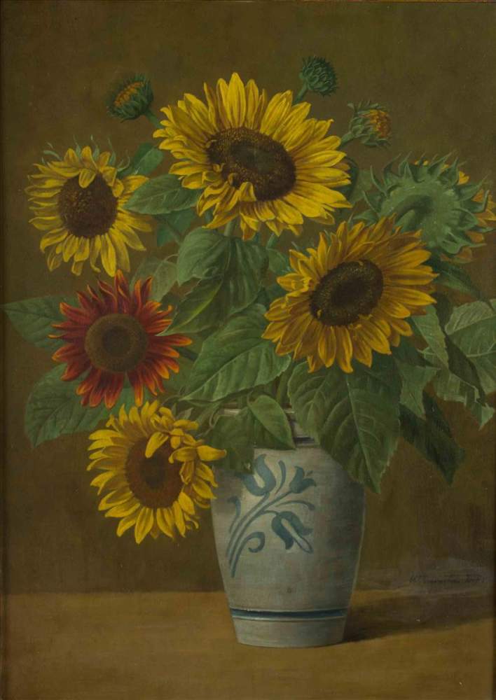 Walter GEWECKE (1867-1948)"Sonnenblumen"Gemälde Öl/Holz, 65 cm x 47 cm,seitlich rechts unten