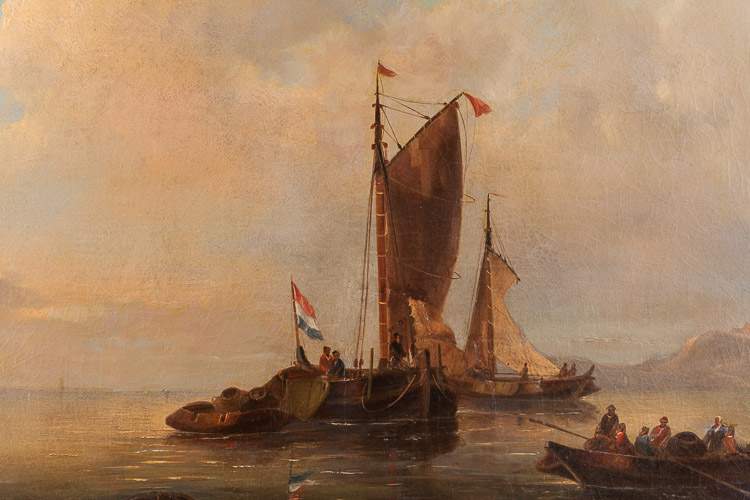 Govert VAN EMMERIK (1808-1882)"Seegelboote beim Ankern in Bucht"Gemälde Öl/Leinwand, 86 cm x 59 cm, - Image 3 of 5