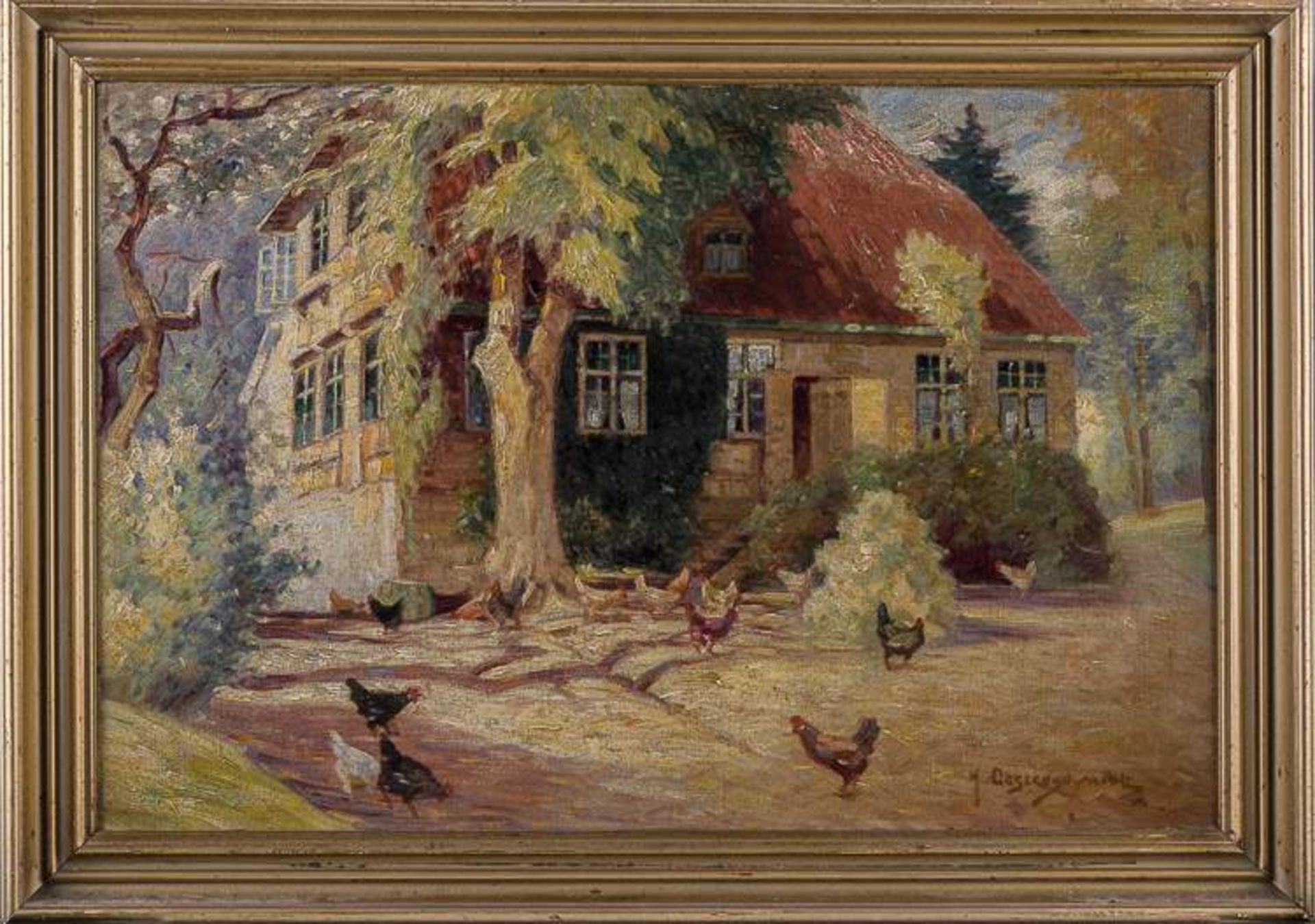 Heinrich OESTERSCHMIDT (XIX-XX)"Bauernkate unter Bäumen mit Hühnern"Gemälde Öl/Leinwand, 40,5 cm x - Image 2 of 7