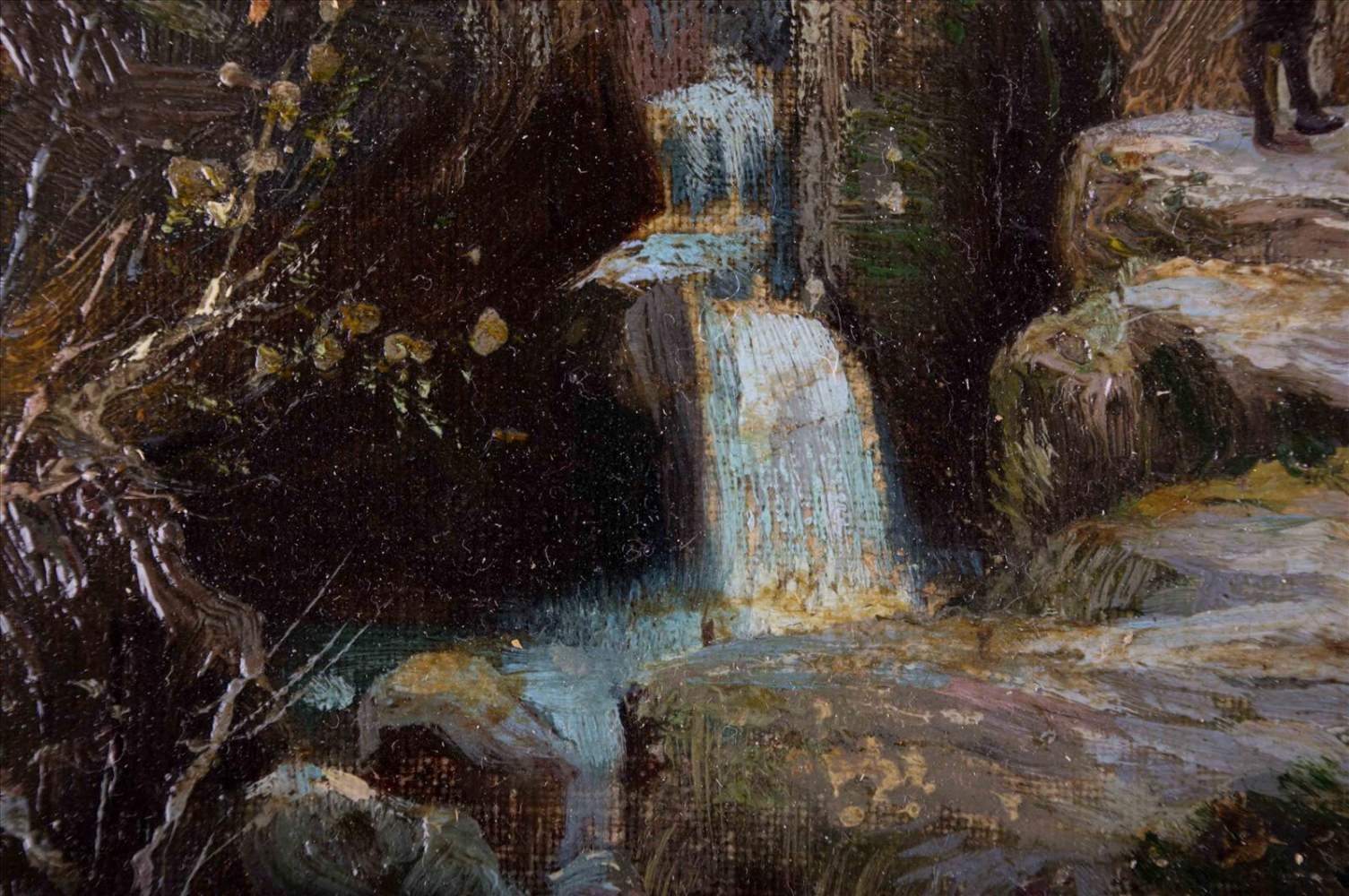 N. BÉRAUD (XIX-XX)"Bachlauf im Wald mit Personenstaffage"Gemälde Öl/Malkarton, 22,5 cm x 34,2 cm, - Image 7 of 11