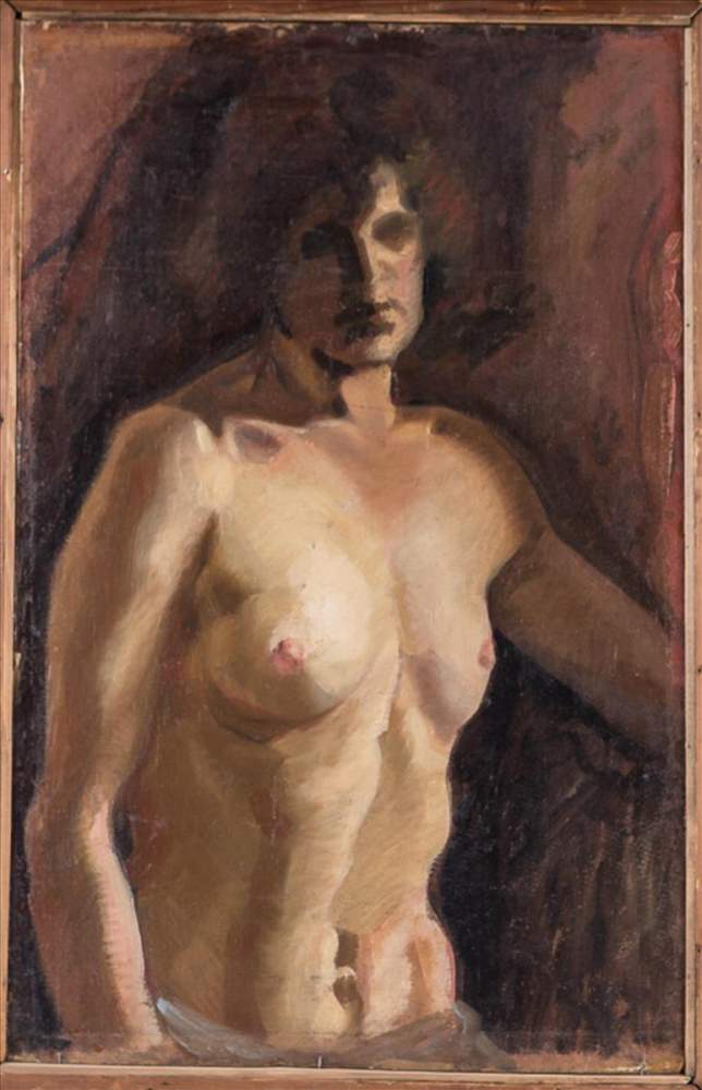 Otto GEIGENBERGER (1881-1946) (Attrib.)"Stehender Männerakt"Gemälde Öl/Karton"(2), 70 cm x 46 cm,