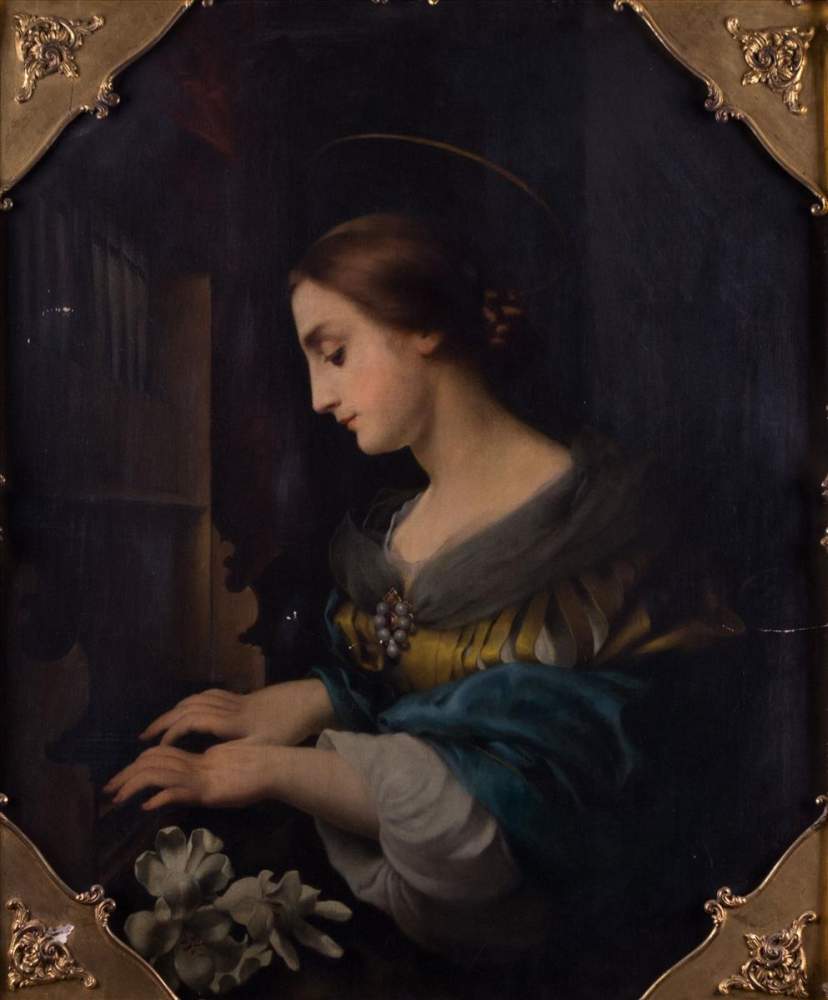 Rudolf GRÄTZ (1820-?)"die Heilige Cäcilie"Gemälde Öl/Leinwand, 100 cm x 80 cm,rechts seitlich