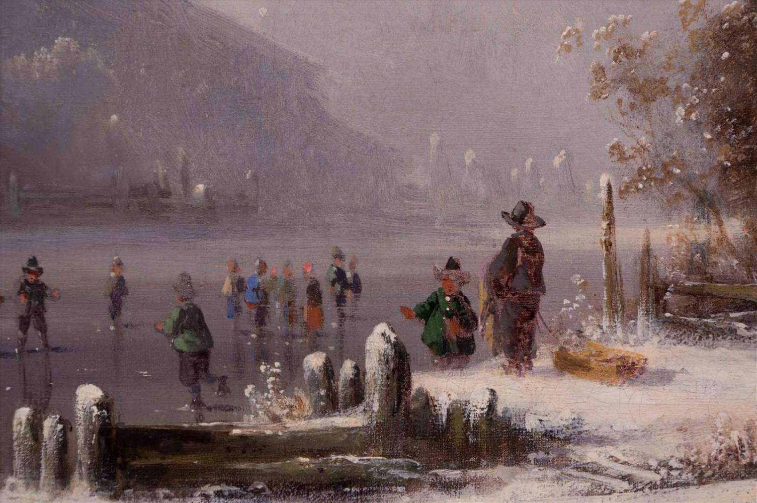 Anton DOLL (1826-1887)"Winterliches Eisvergnügen auf Zugefrorenem Teich"Gemälde Öl/Leinwand, 41 cm x - Image 5 of 10