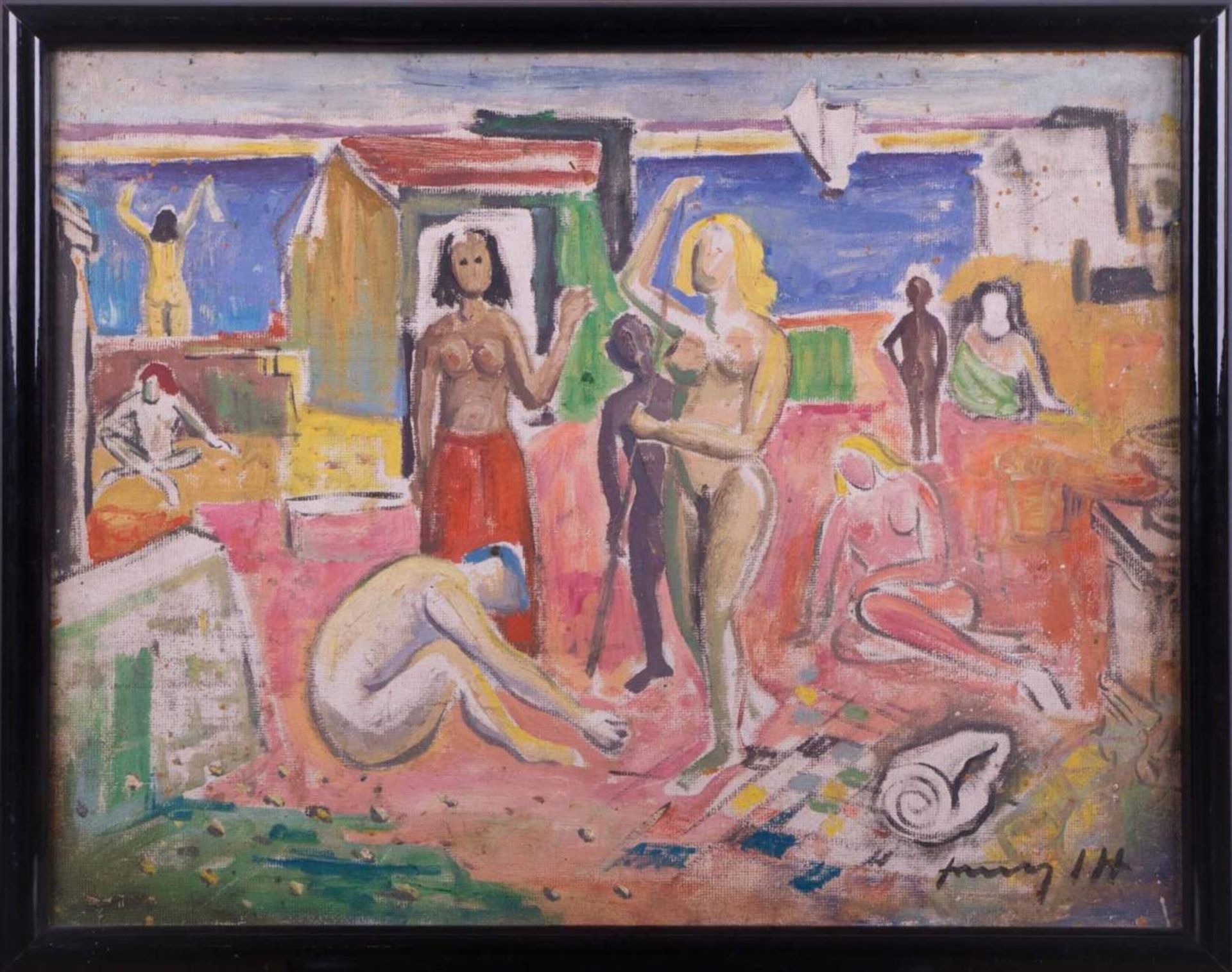 Johann Franz 20. Jhd."Am FKK Strand"Gemälde Öl/Hartfaserplatte, 50 cm x 65 cm,rechts unten - Image 2 of 8