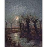 Egon Oskar VON KAMEKE (1881-1955)"Worpsweder Landschaft mit Kopfweiden  bei Mondschein"Gemälde Öl/
