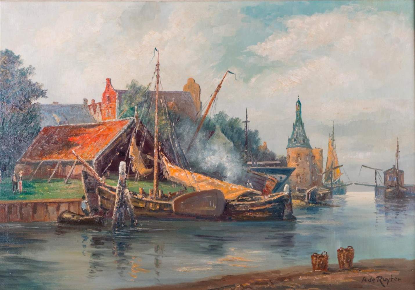 A. de Ruyter 19./20. Jhd."Enkhuizen mit dem Drommedaris"Gemälde Öl/Leinwand, 69 cm x 99 cm,rechts