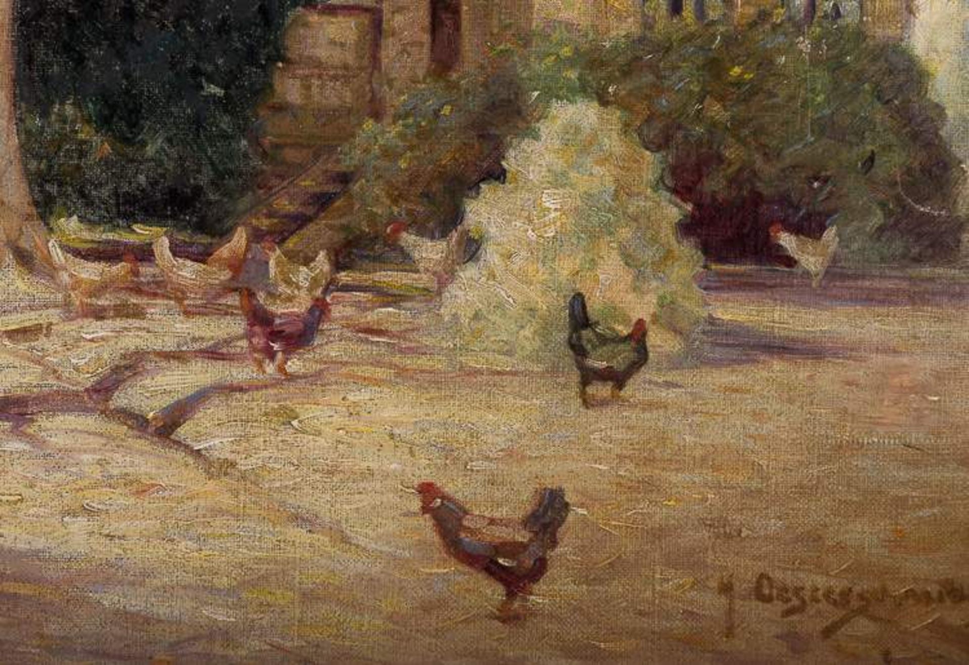 Heinrich OESTERSCHMIDT (XIX-XX)"Bauernkate unter Bäumen mit Hühnern"Gemälde Öl/Leinwand, 40,5 cm x - Image 3 of 7