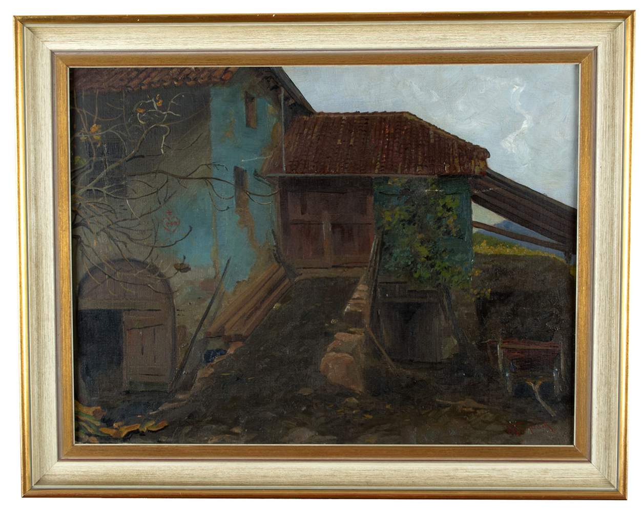 Johann Frank KIRCHBACH (1859-1912)"Gehöft im Gebirge"Gemälde Öl/Leinwand, 45 cm x 60 cm,verso