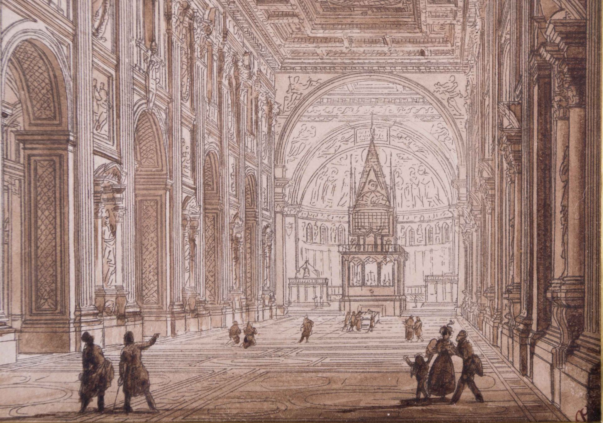 Giovanni Paolo PANINI (1691-1765) (Attrib.)"Kircheninterieur in Rom"(2)
Pendants, Zeichnung, - Image 4 of 11